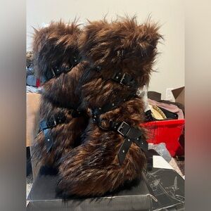 Dolls Kill Brown Faux Fur Buckle Boots